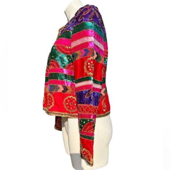Leslie Fay Evenings Red Silk Sequin And Bead Blazer Size Large - Picture 3 of 13